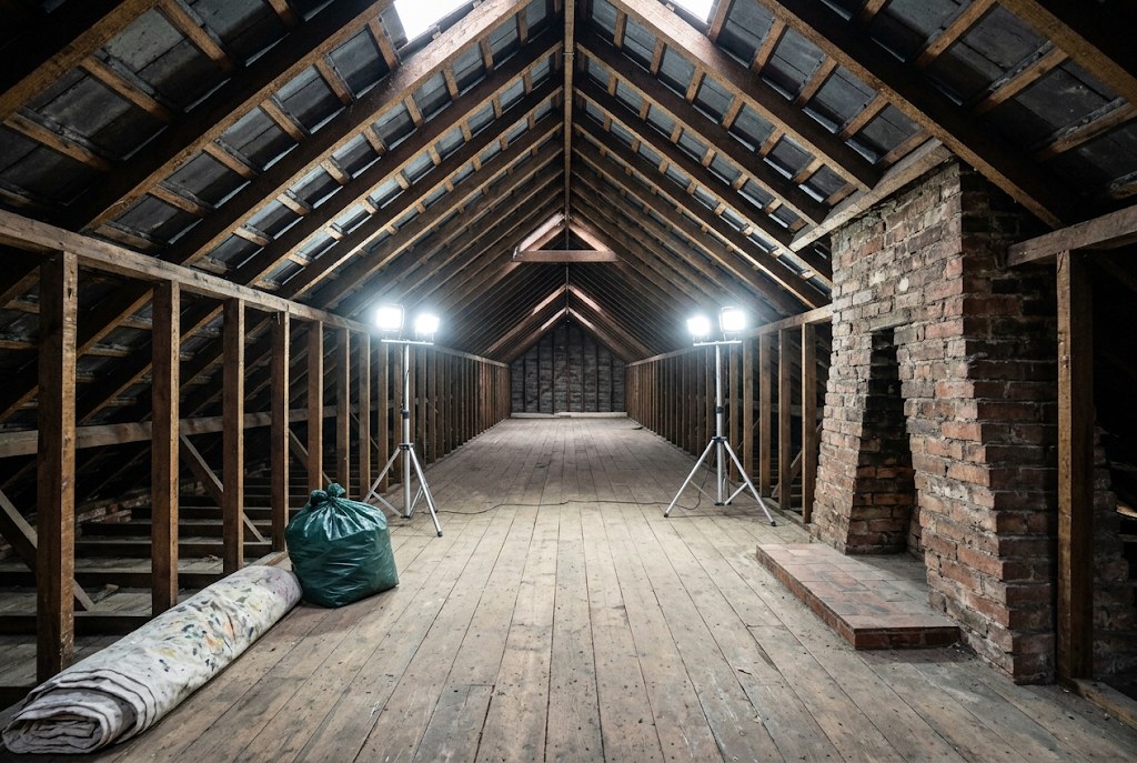 A roof space cleared back to clean, bare timber.